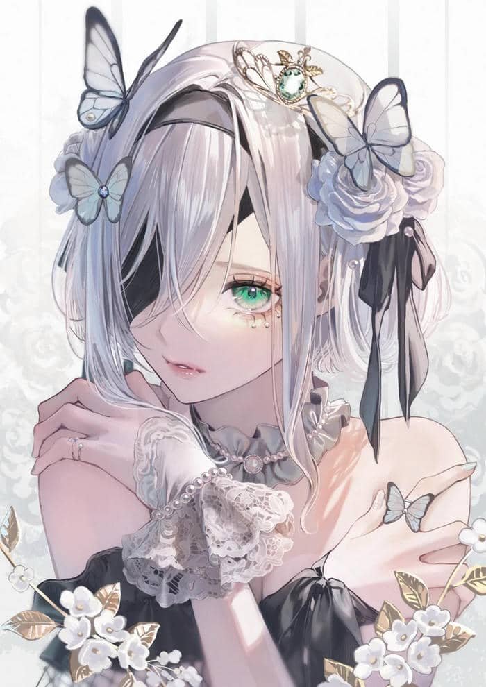 hình nền anime nữ tóc trắng